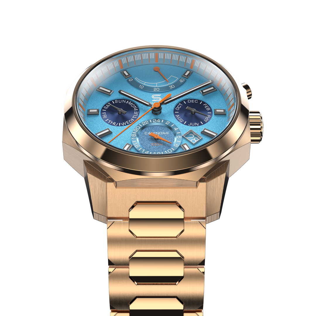 SOVRYGN Calendar Rose Aqua Blue Wristwatch For Men