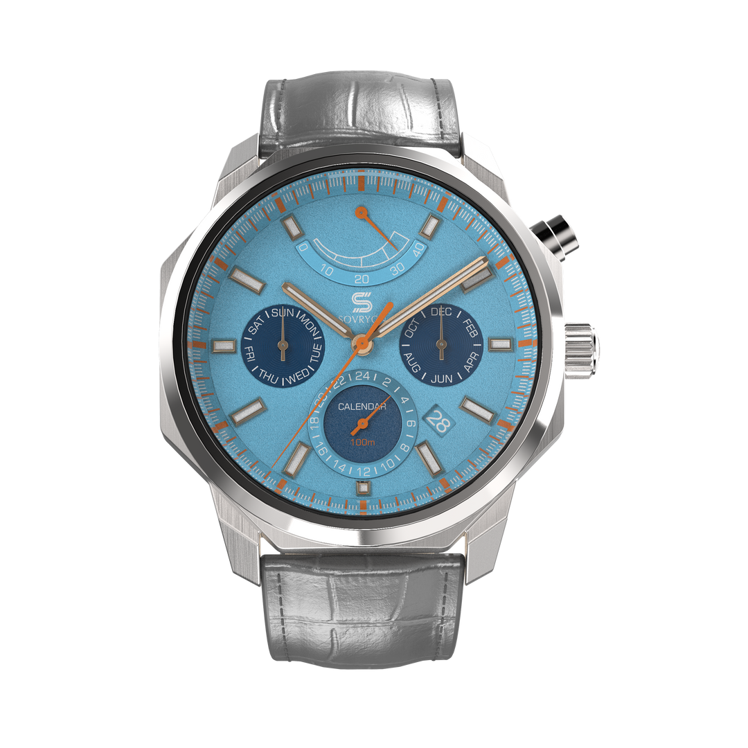 SOVRYGN Calendar Steel Aqua Blue wristwatch for men