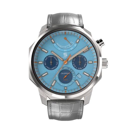 SOVRYGN Calendar Steel Aqua Blue wristwatch for men
