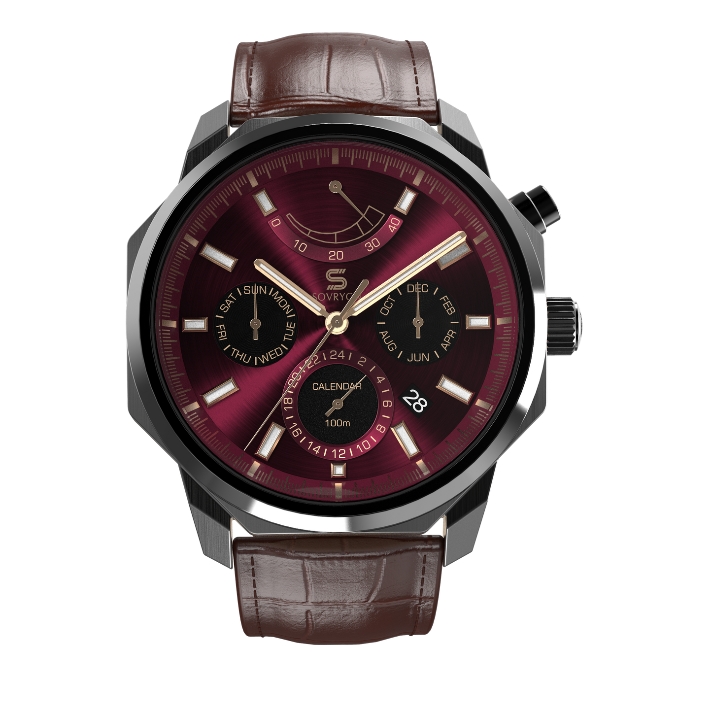 SOVRYGN Brown leather strap with silver deployment clasp