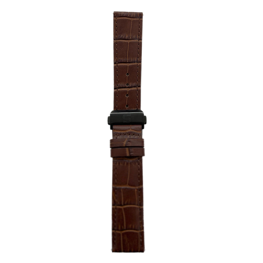 SOVRYGN Brown leather strap with silver deployment clasp