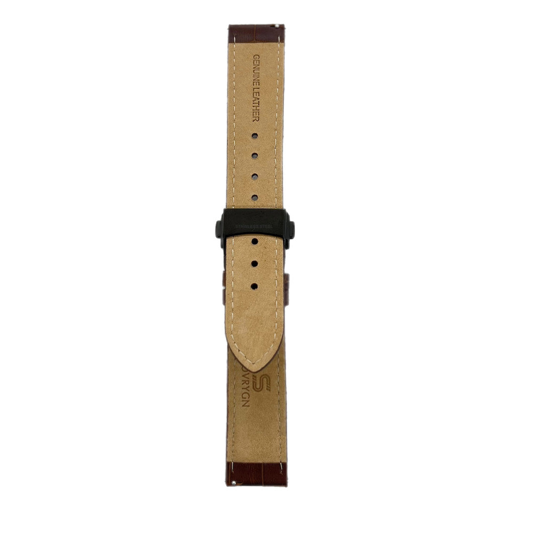 SOVRYGN Brown leather strap with silver deployment clasp