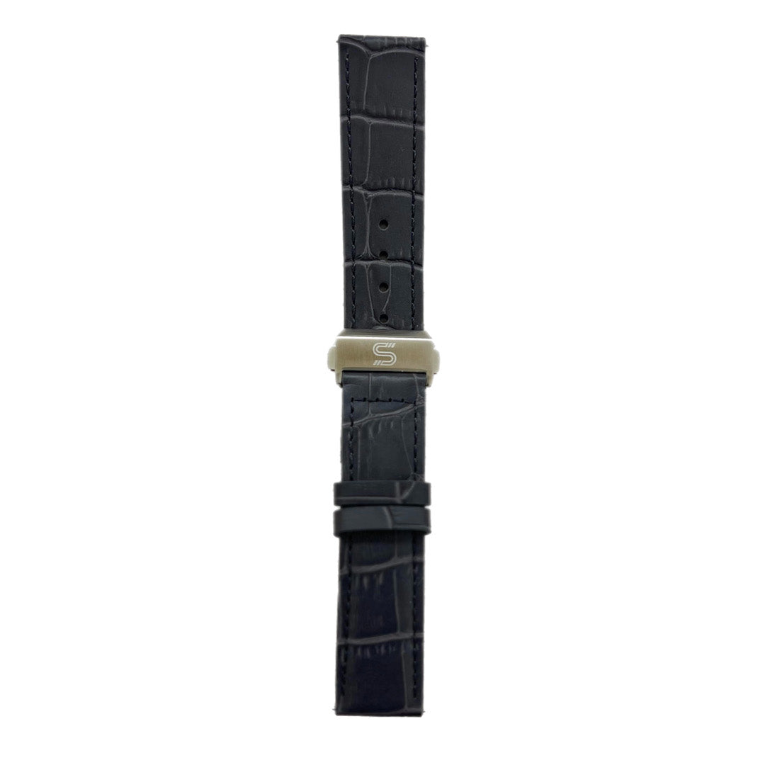 SOVRYGN Grey leather strap with silver deployment clasp