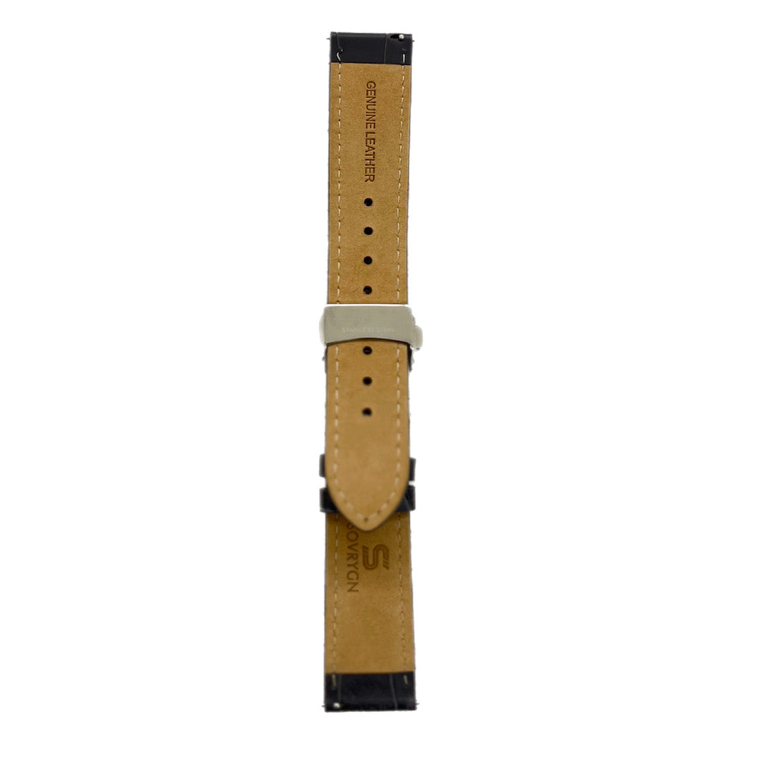 SOVRYGN Grey leather strap with silver deployment clasp