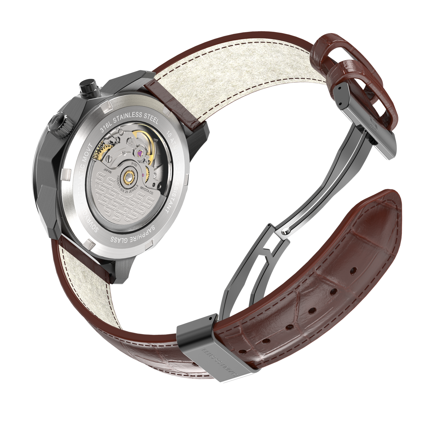 SOVRYGN Brown leather strap with silver deployment clasp