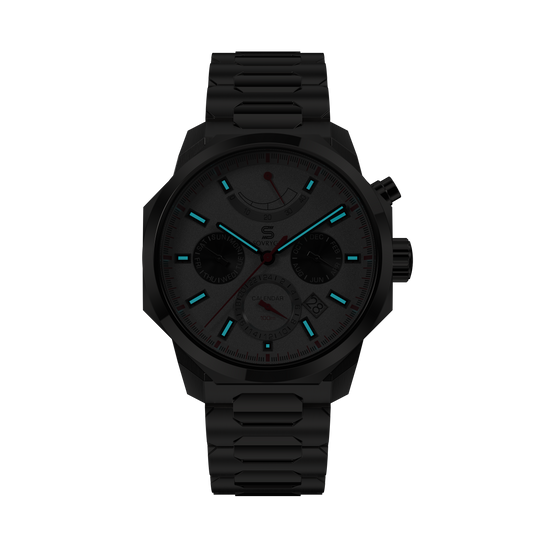 SOVRYGN Calendar Panda wristwatch for men showing the BGW9 Lume