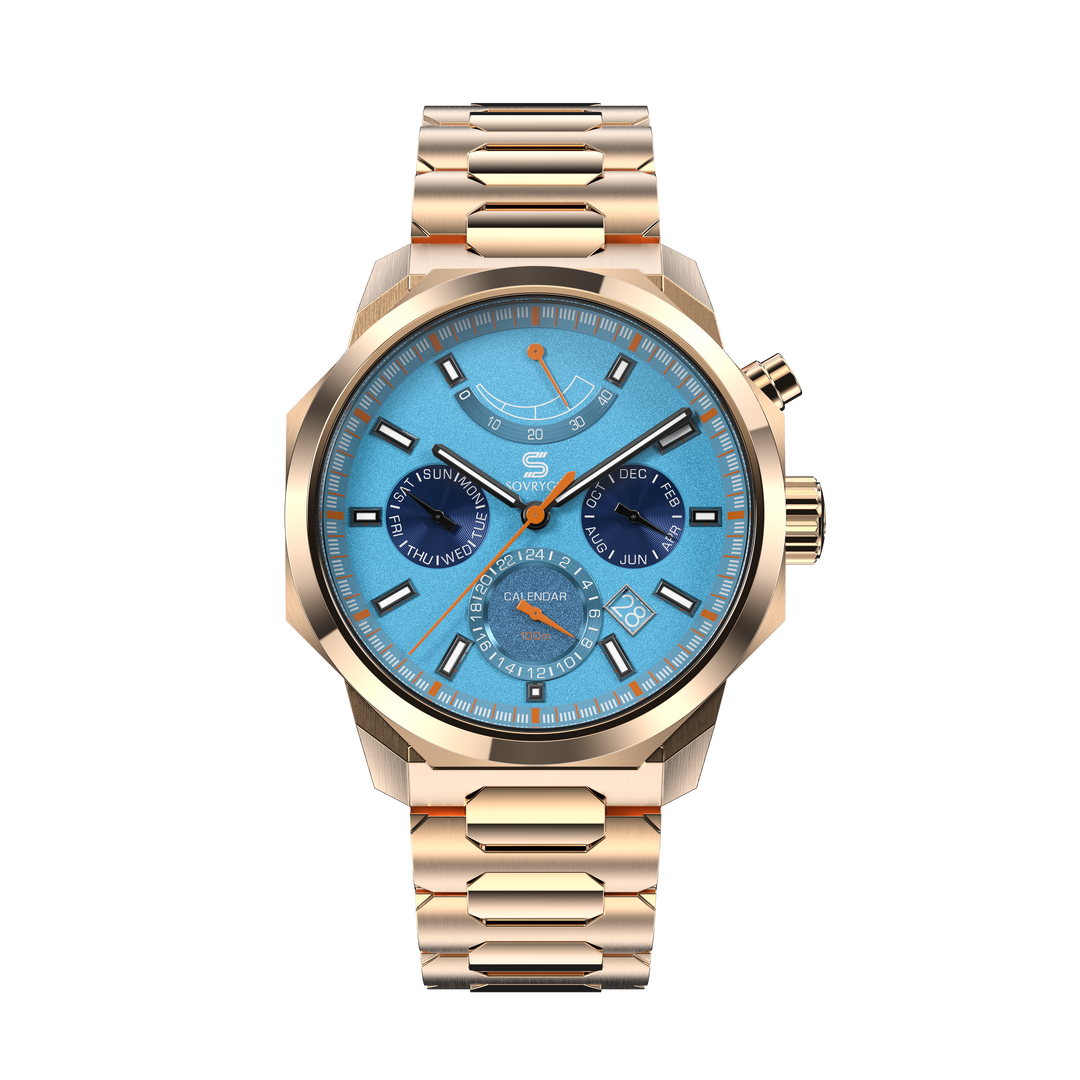 SOVRYGN Calendar Rose Aqua blue wristwatch for men