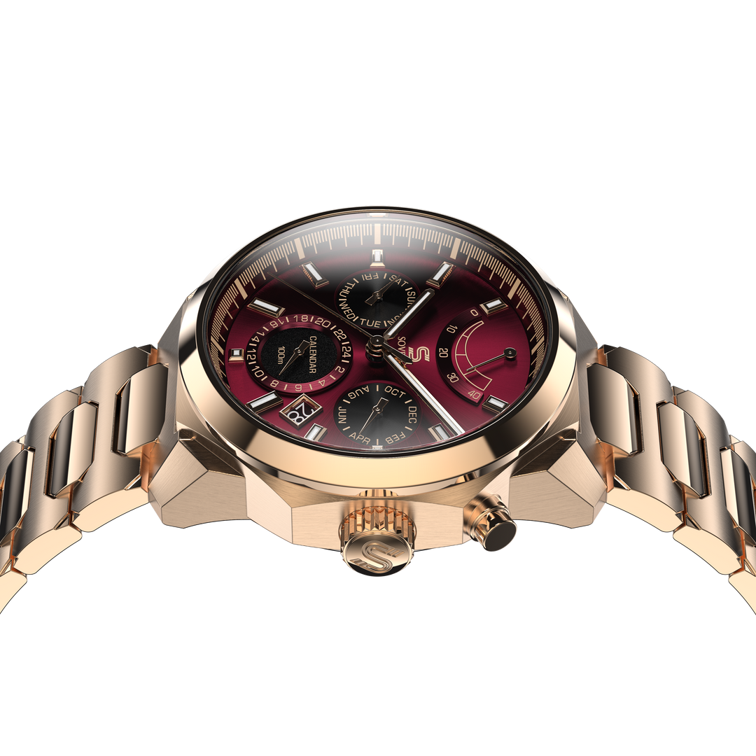 SOVRYGN Calendar Rose wine wristwatch for men