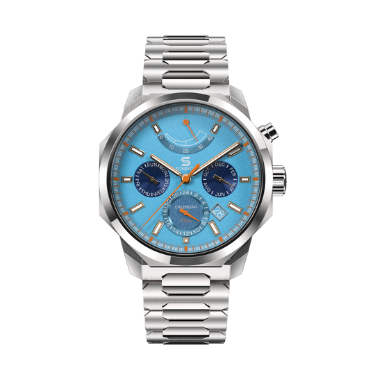 SOVRYGN Calendar Steel Aqua Blue wristwatch for men