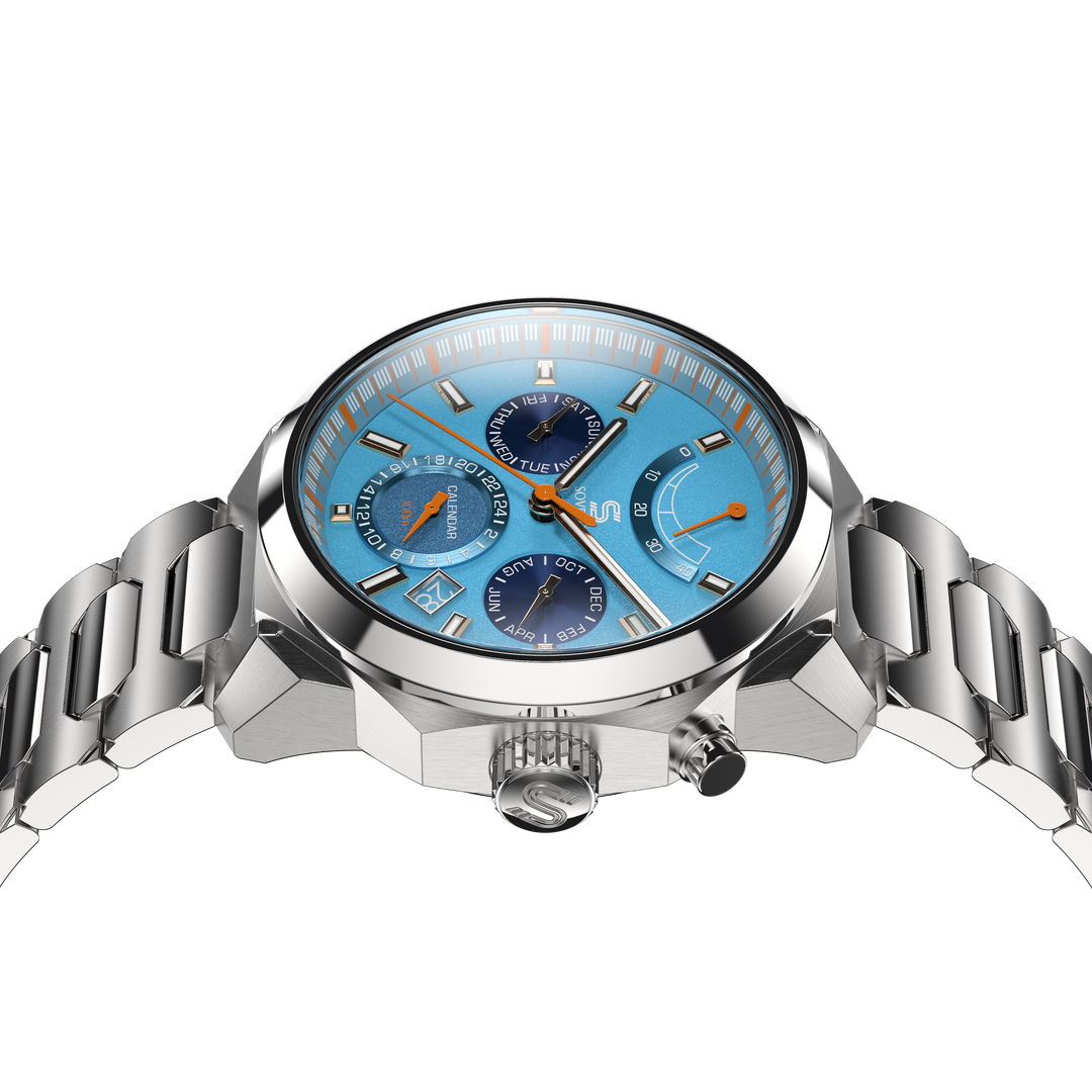 SOVRYGN Calendar Steel Aqua Blue wristwatch for men
