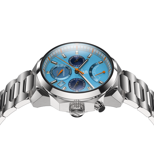 SOVRYGN Calendar Steel Aqua Blue wristwatch for men