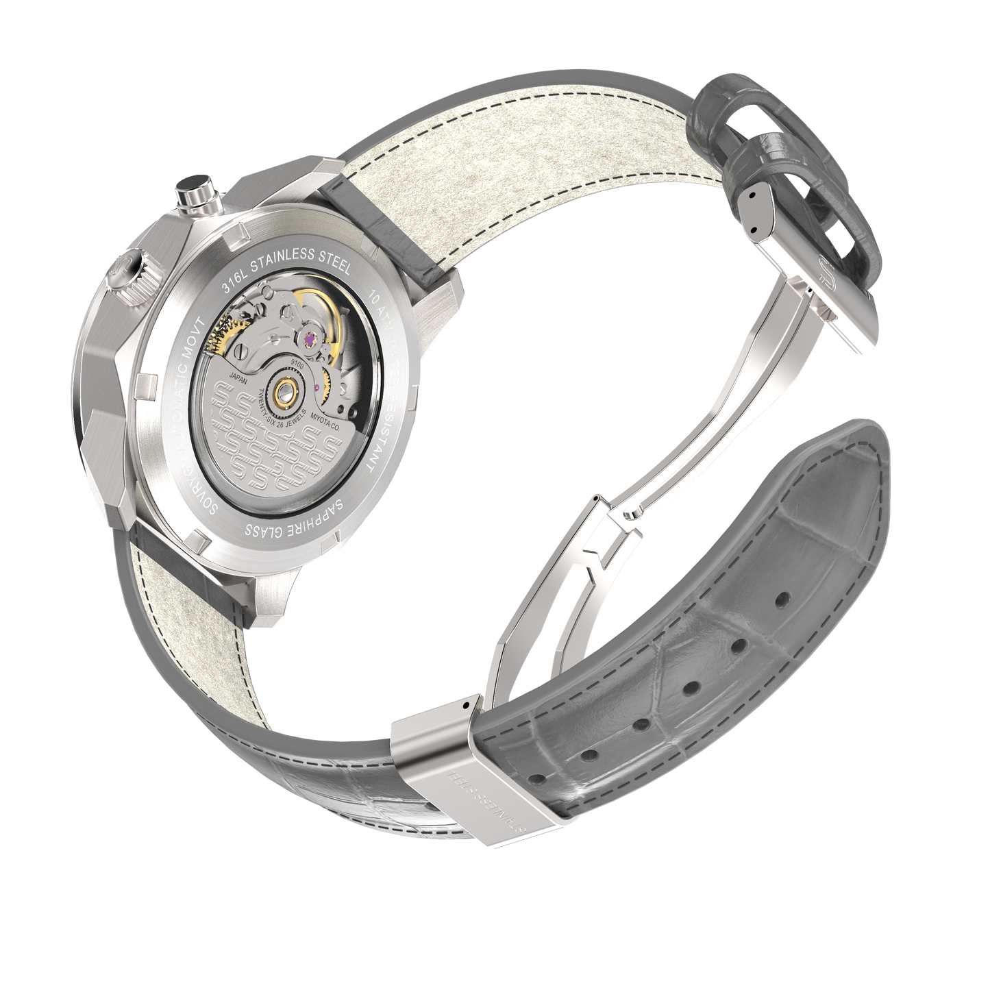 SOVRYGN Grey leather strap with silver deployment clasp