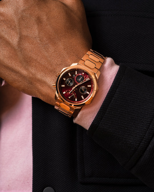 SOVRYGN Calendar Rose wine wristwatch for men