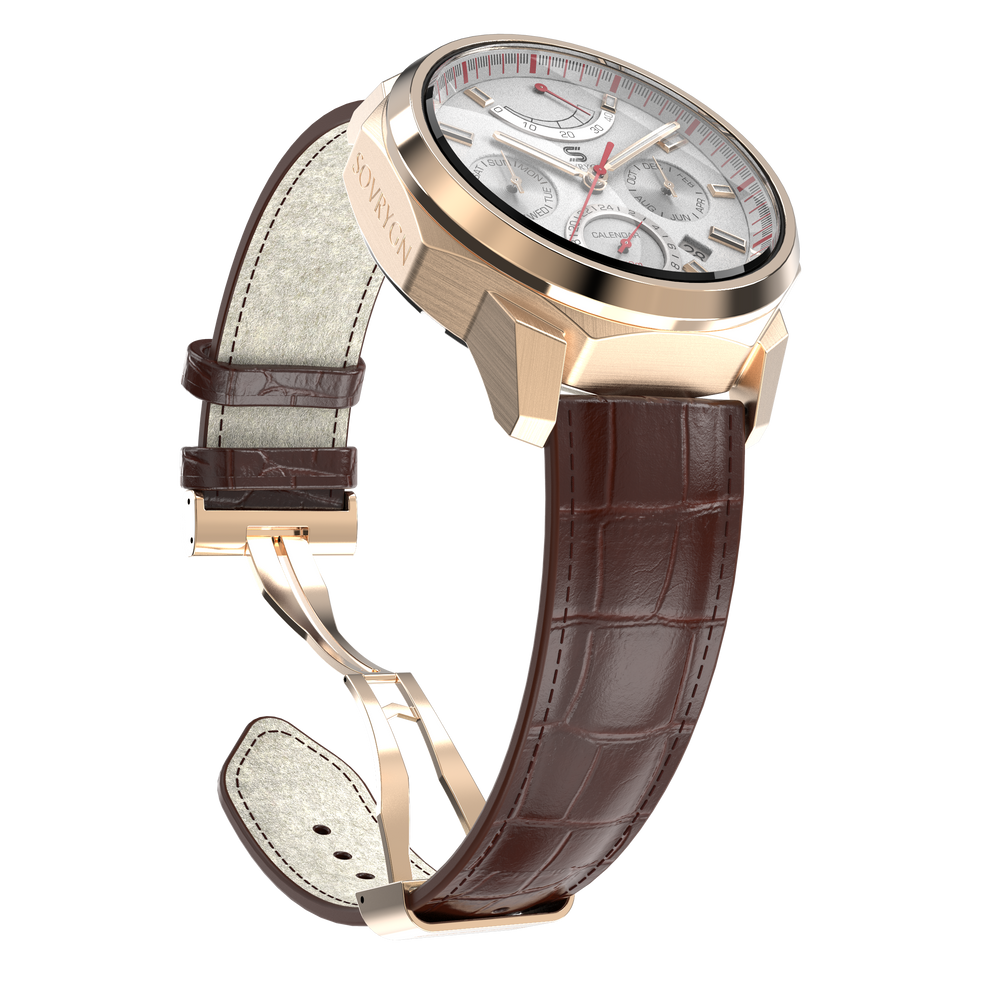 SOVRYGN Brown leather strap with rose gold deployment clasp