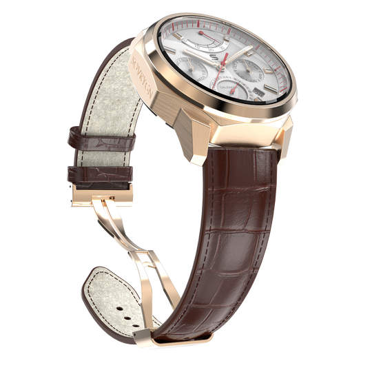 SOVRYGN Brown leather strap with rose gold deployment clasp