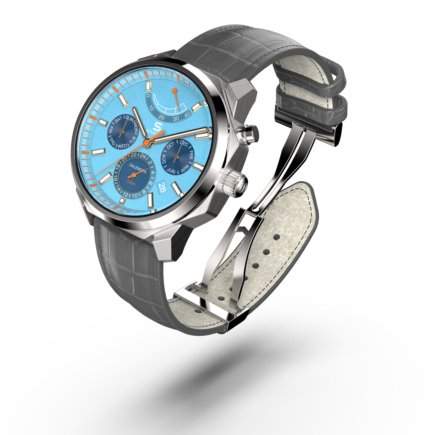 SOVRYGN Calendar Steel Aqua Blue wristwatch for men