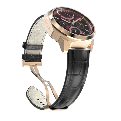 Black leather strap with rose gold deployment clasp
