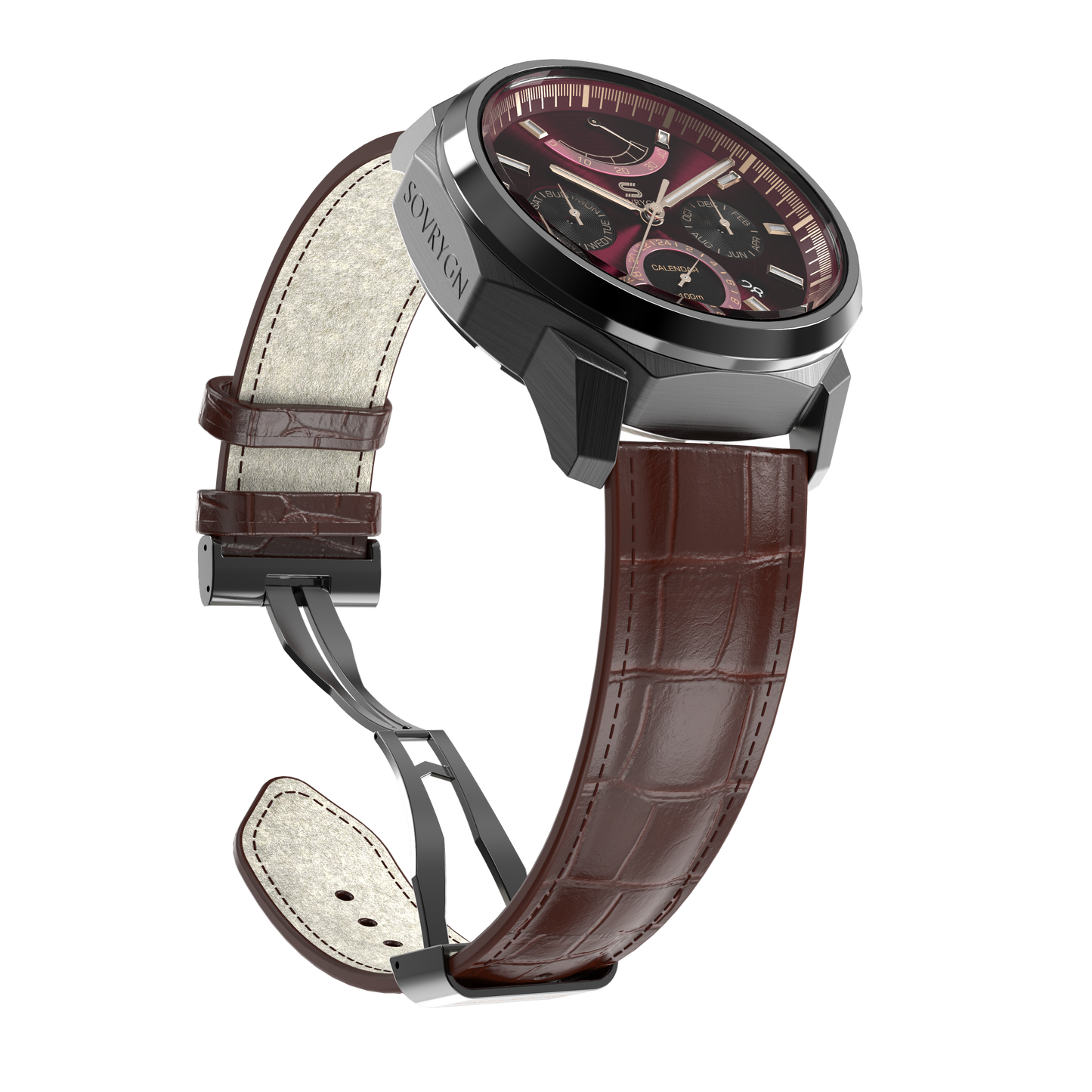 SOVRYGN Brown leather strap with silver deployment clasp