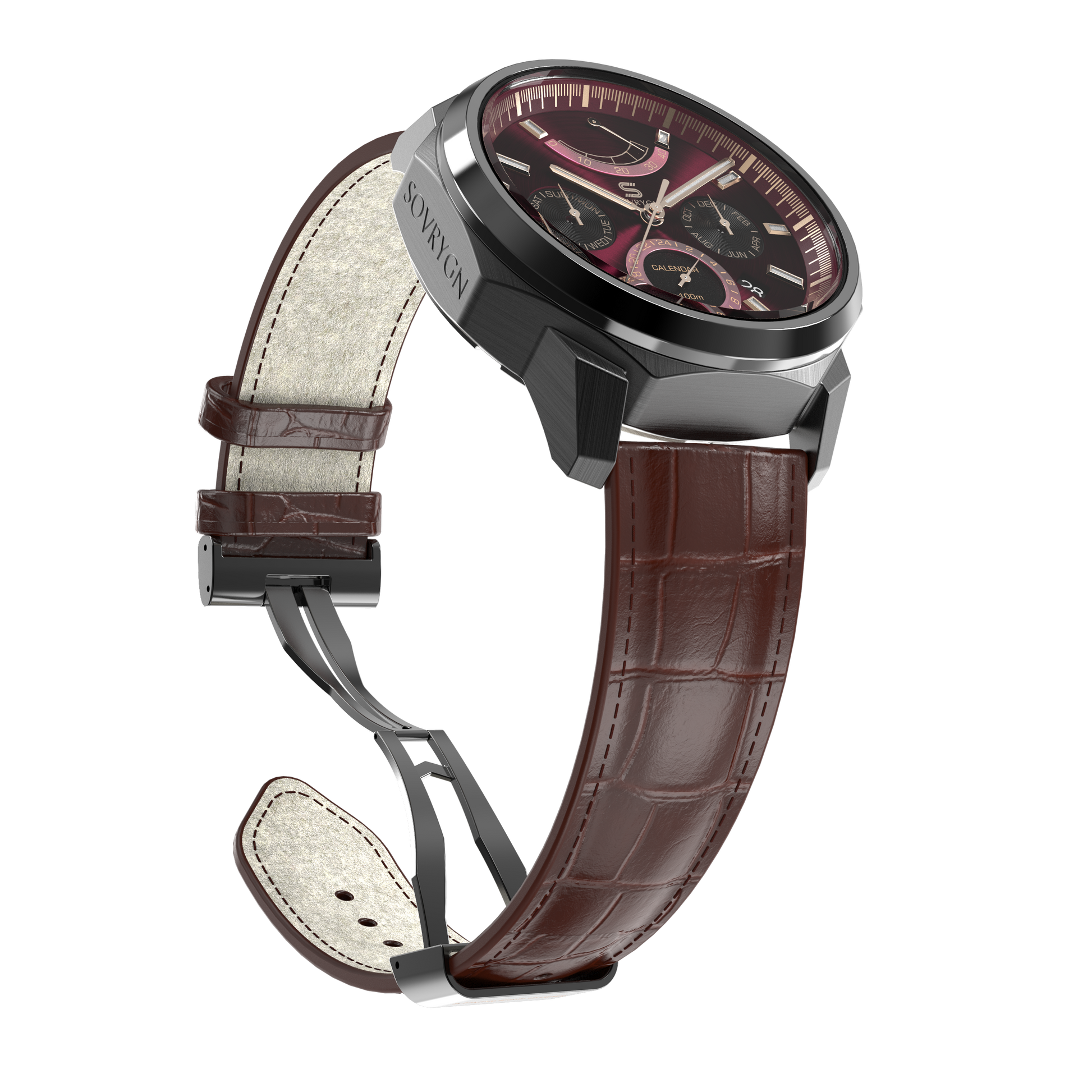 SOVRYGN Brown leather strap with silver deployment clasp