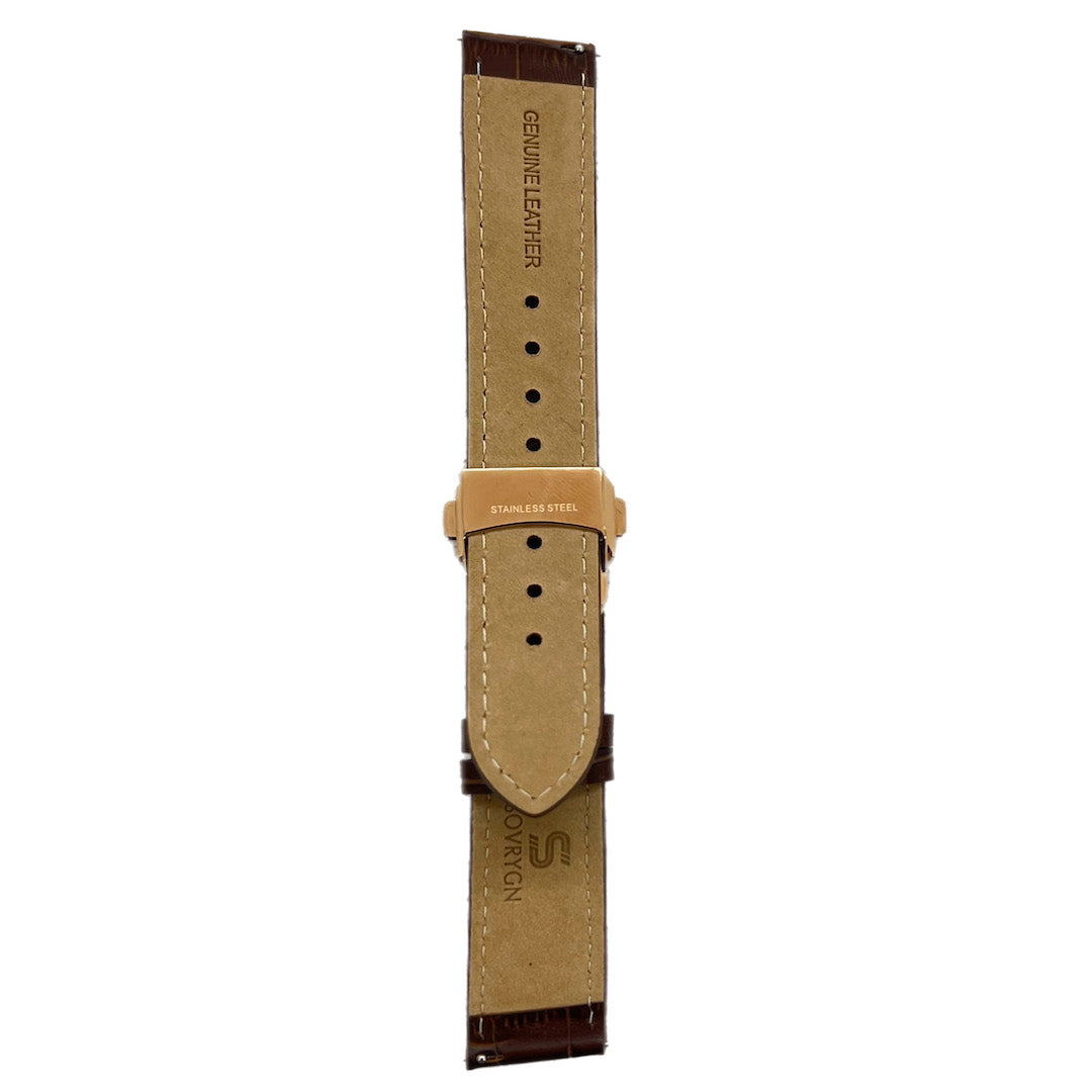 SOVRYGN Brown leather strap with rose gold deployment clasp