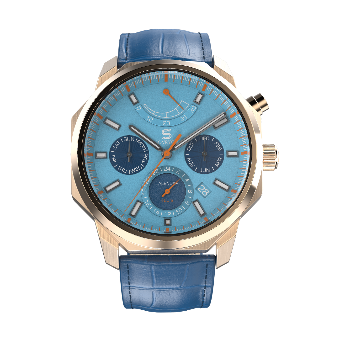 SOVRYGN Blue leather strap with rose gold deployment clasp