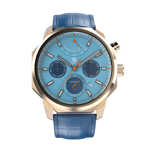 SOVRYGN Blue leather strap with rose gold deployment clasp