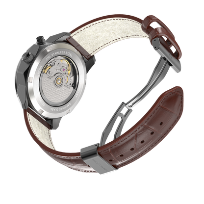 SOVRYGN Brown leather strap with silver deployment clasp