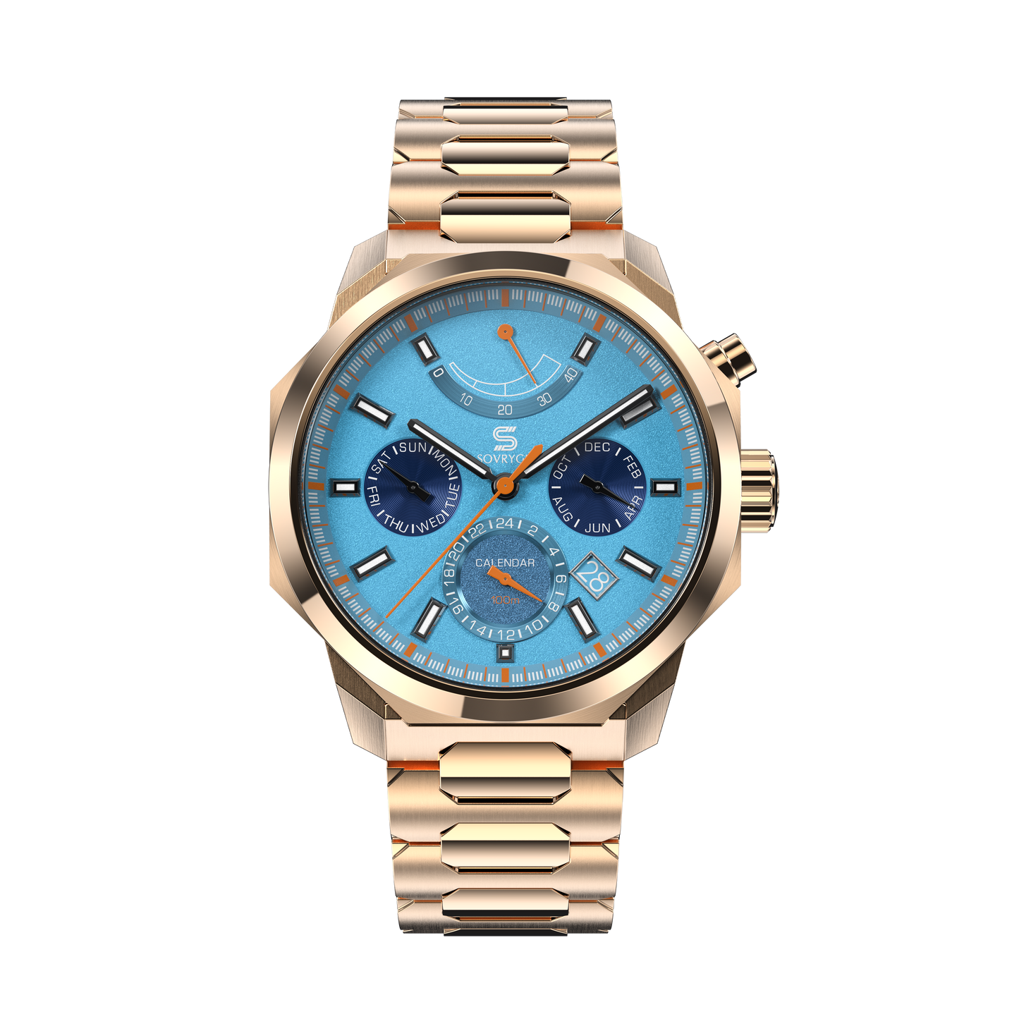 SOVRYGN Calendar Rose Aqua blue wristwatch for men