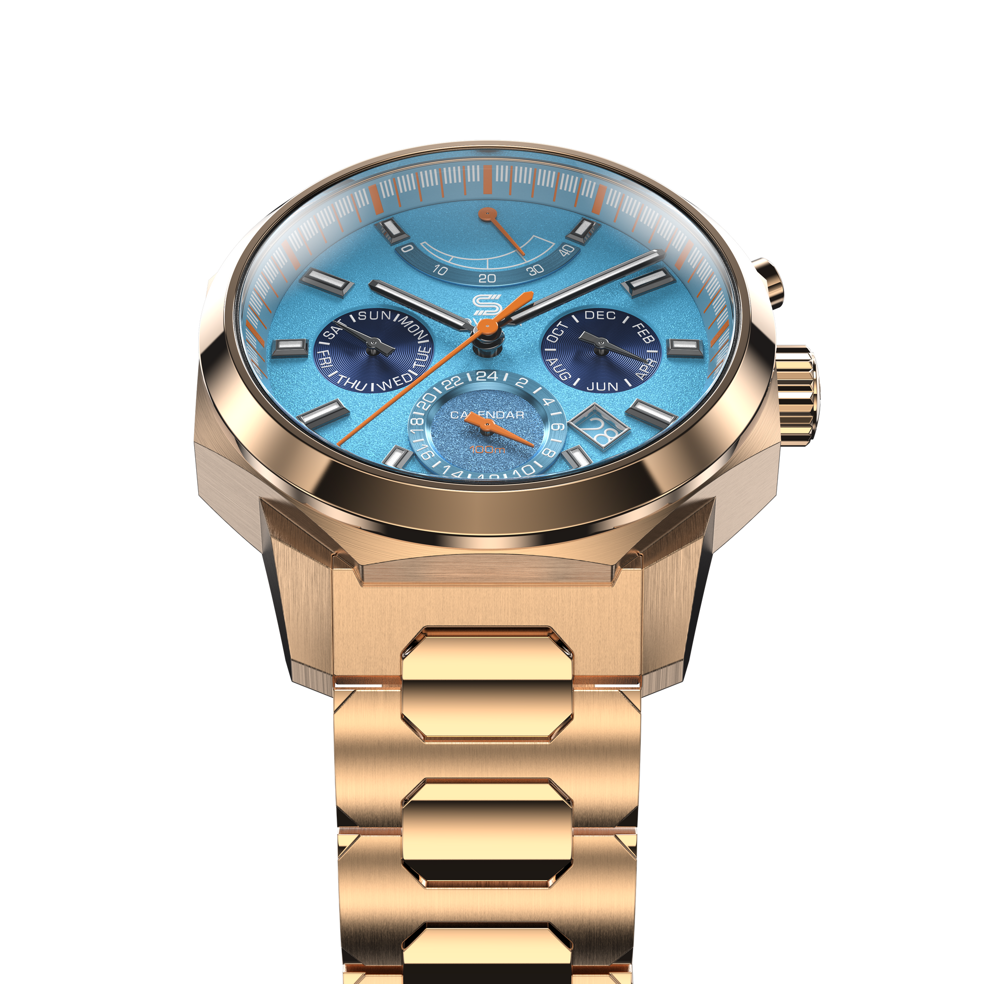 SOVRYGN Calendar Rose Aqua blue wristwatch for men