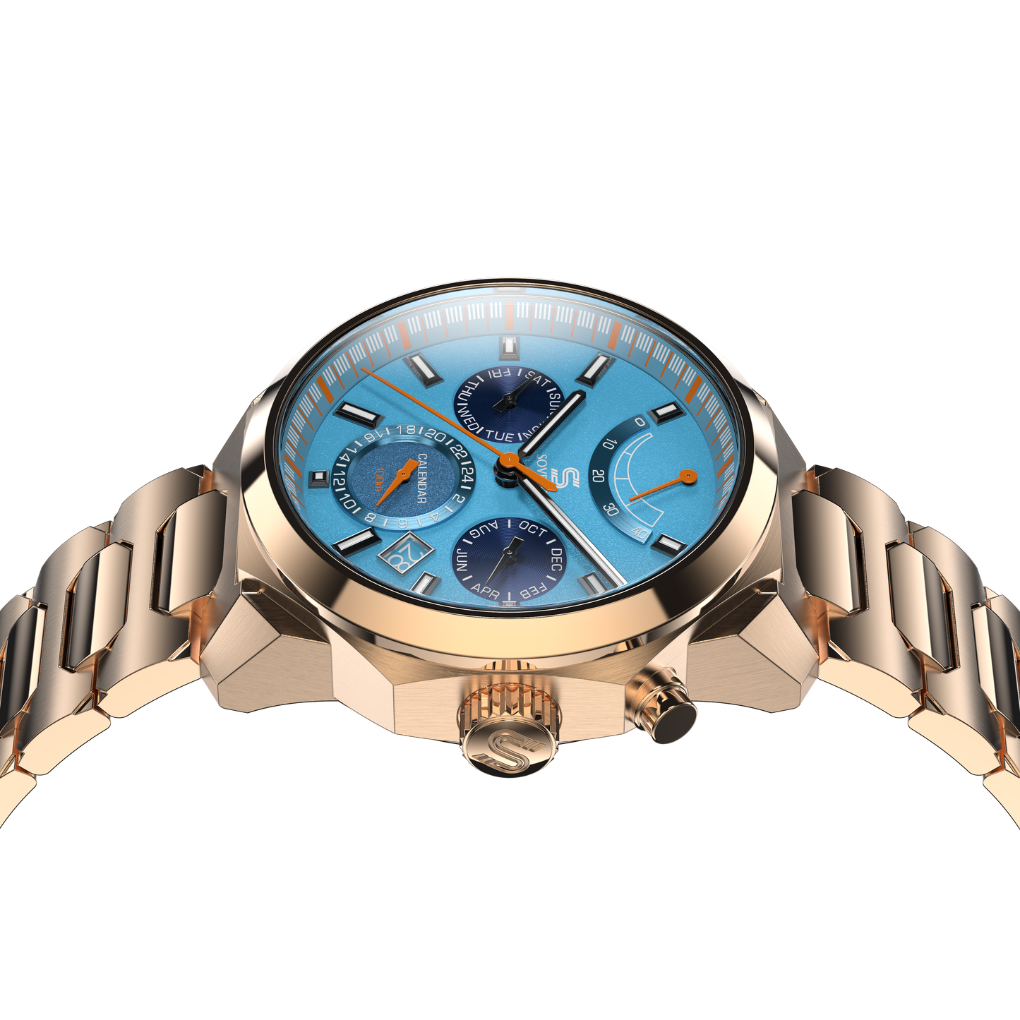 SOVRYGN Calendar Rose Aqua blue wristwatch for men