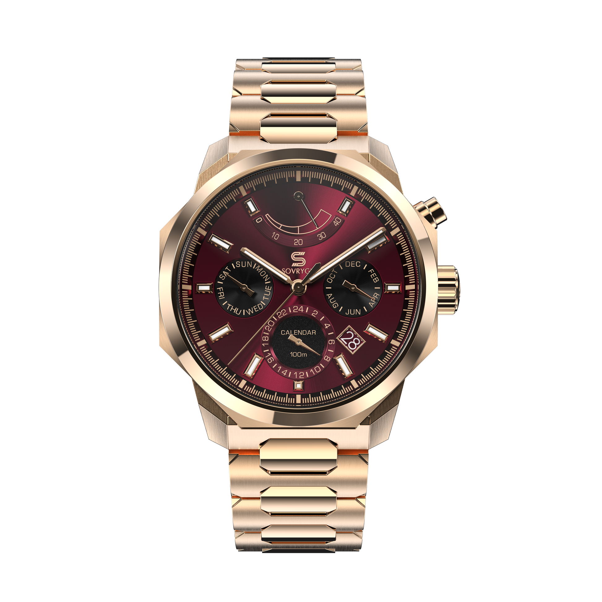 SOVRYGN Calendar Rose wine wristwatch for men