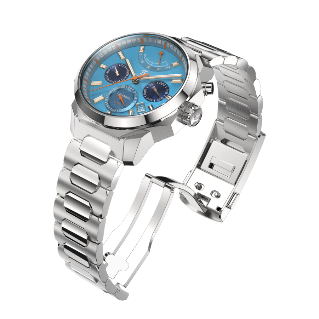 SOVRYGN Calendar Steel Aqua Blue wristwatch for men