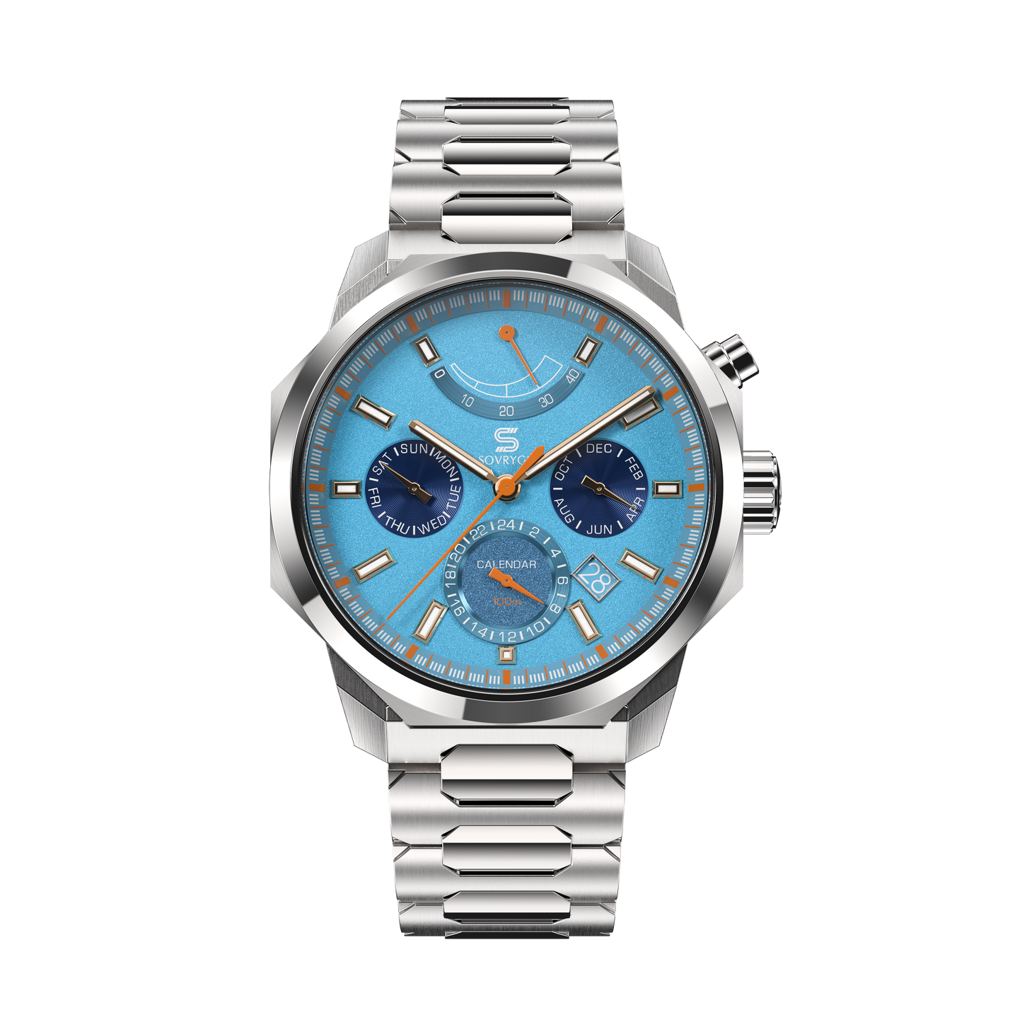 SOVRYGN Calendar Steel Aqua Blue wristwatch for men