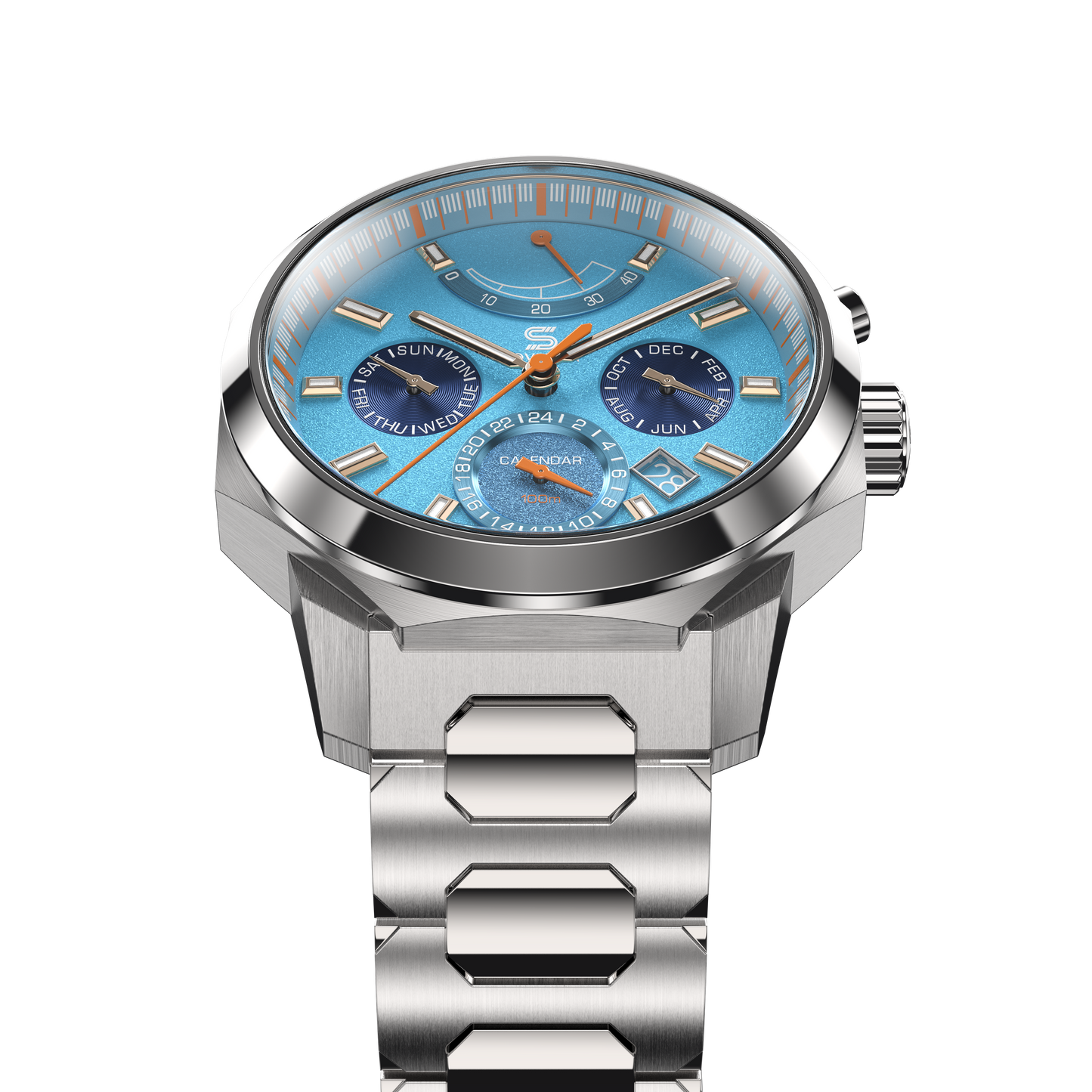 SOVRYGN Calendar Steel Aqua Blue wristwatch for men