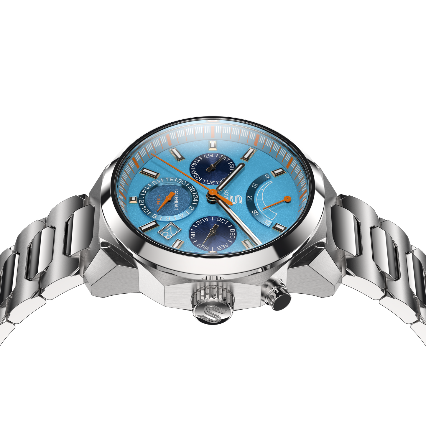 SOVRYGN Calendar Steel Aqua Blue wristwatch for men