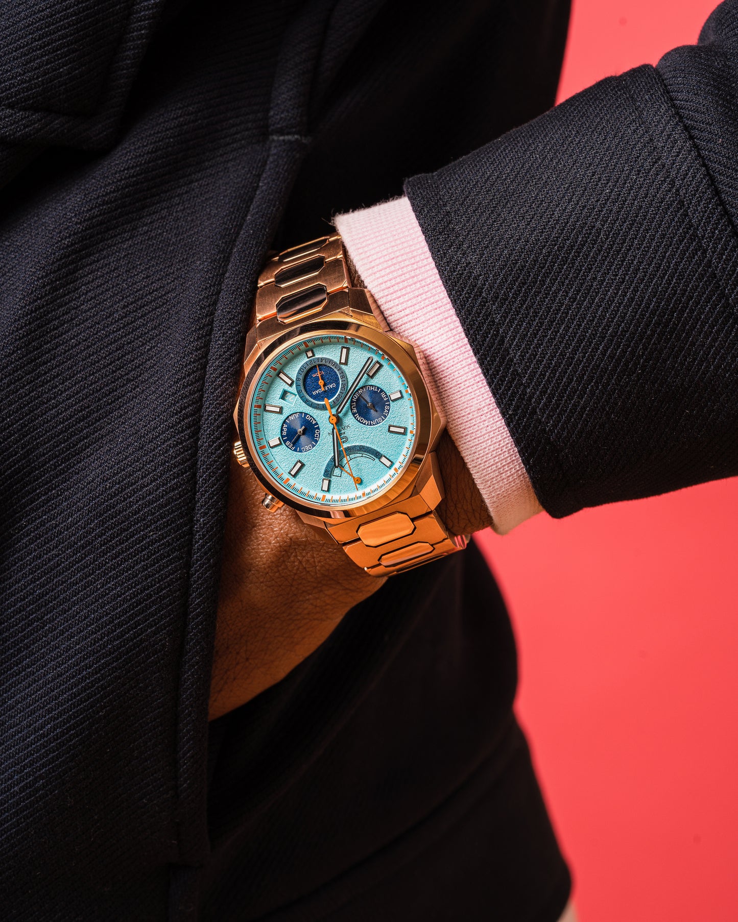 SOVRYGN Calendar Rose Aqua blue wristwatch for men