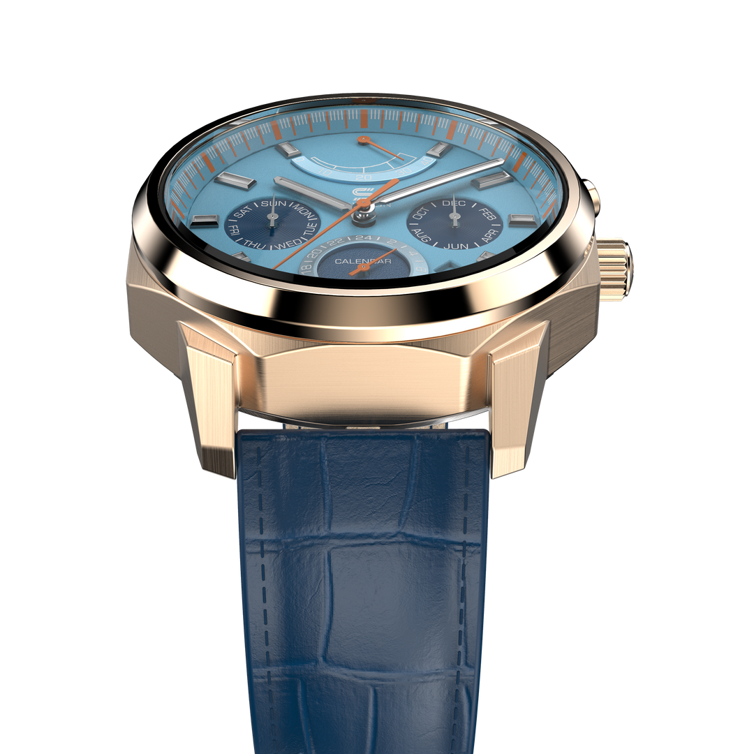 SOVRYGN Blue leather strap with rose gold deployment clasp